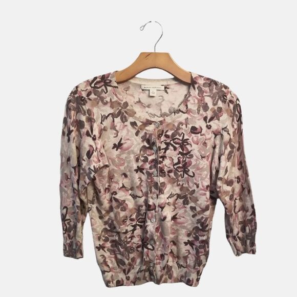 Banana Republic Peggy Purple Flower Cardigan Size Small  2 0254 - Picture 1 of 6